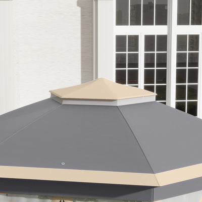 Outsunny Hexagon Pop Up Gazebo Outdoor Patio Gazebo Double Roof Instant Shelter with Netting, 3 x 4m, Khaki 