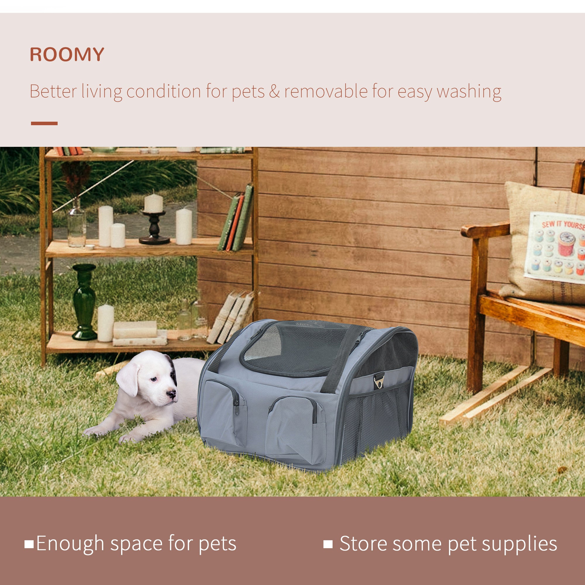 PawHut Pet Carrier Folding Bag Car Seat Cat Dog Puppy Kennel Portable Travel Cage Tote Case Mesh Holder House Grey 