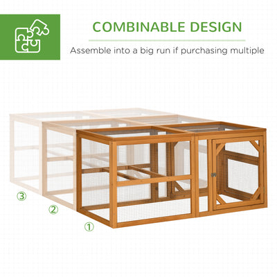PawHut 2 Piece Wooden Chicken Coop and Run Set, Poultry Run Cage with Nesting Box, Slide-Out Tray, for 4-8 Chickens, Yellow 