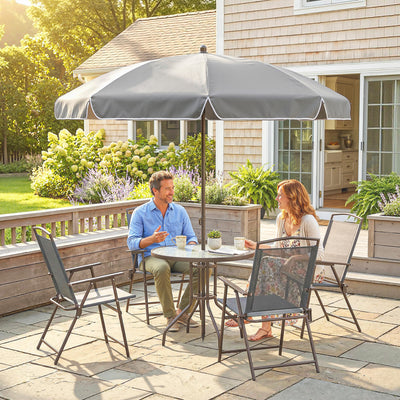 Outsunny 6 Piece Garden Dining Set with Umbrella, Patio Sets with Parasol, 4 Folding Dining Chairs, Dark Grey 