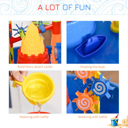 HOMCOM 30 Pcs Sand and Water Table Beach Toy Waterpark Activities Sand Pit Playset with Accessories Garden Sandbox 