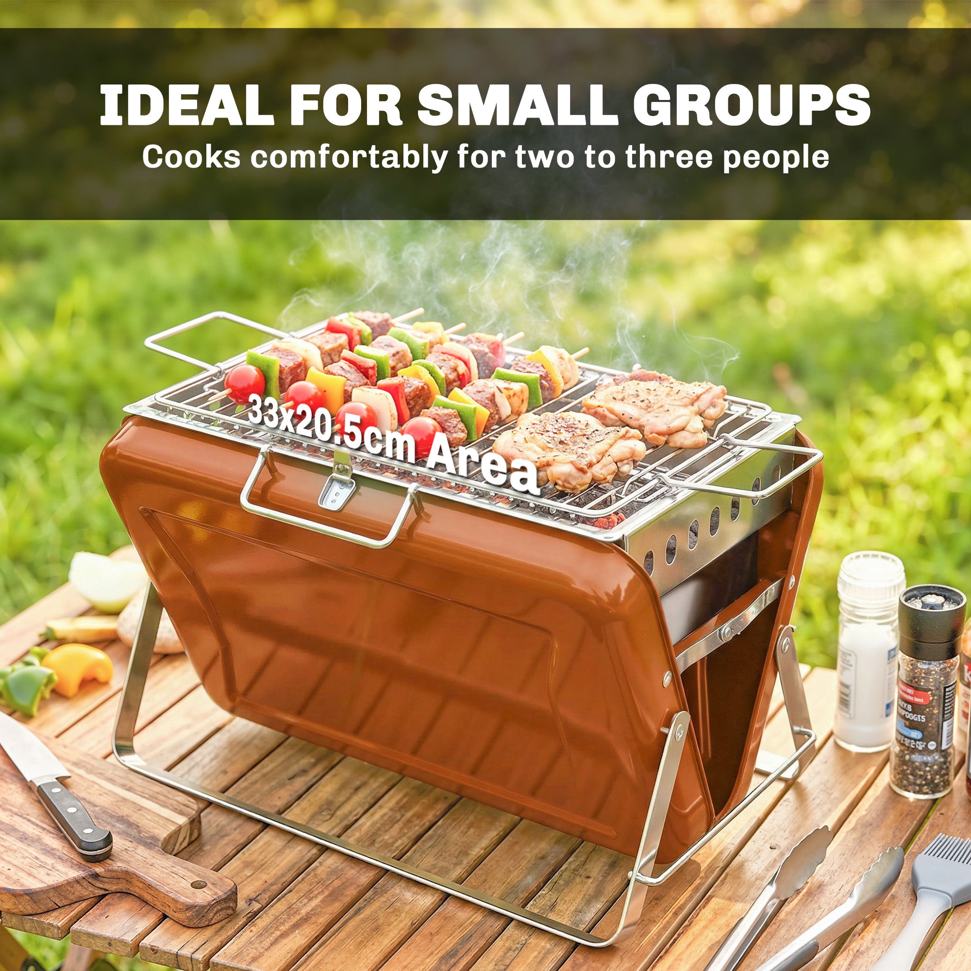 Outsunny Charcoal BBQ Grill Portable Stainless Steel Barbecue with Tilting Grate for Camping Picnic Garden Orange 
