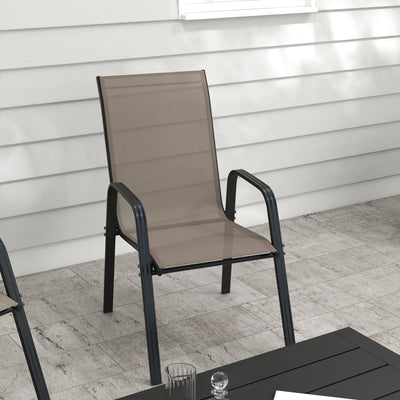Outsunny Set of Four Stackable Mesh Seat Chairs - Grey 