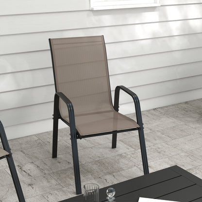 Outsunny Set of Four Stackable Mesh Seat Chairs - Grey