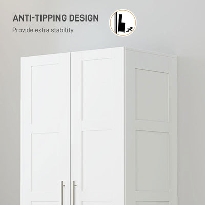 HOMCOM Double Paneled Door Wardrobe, with Shelves - White 