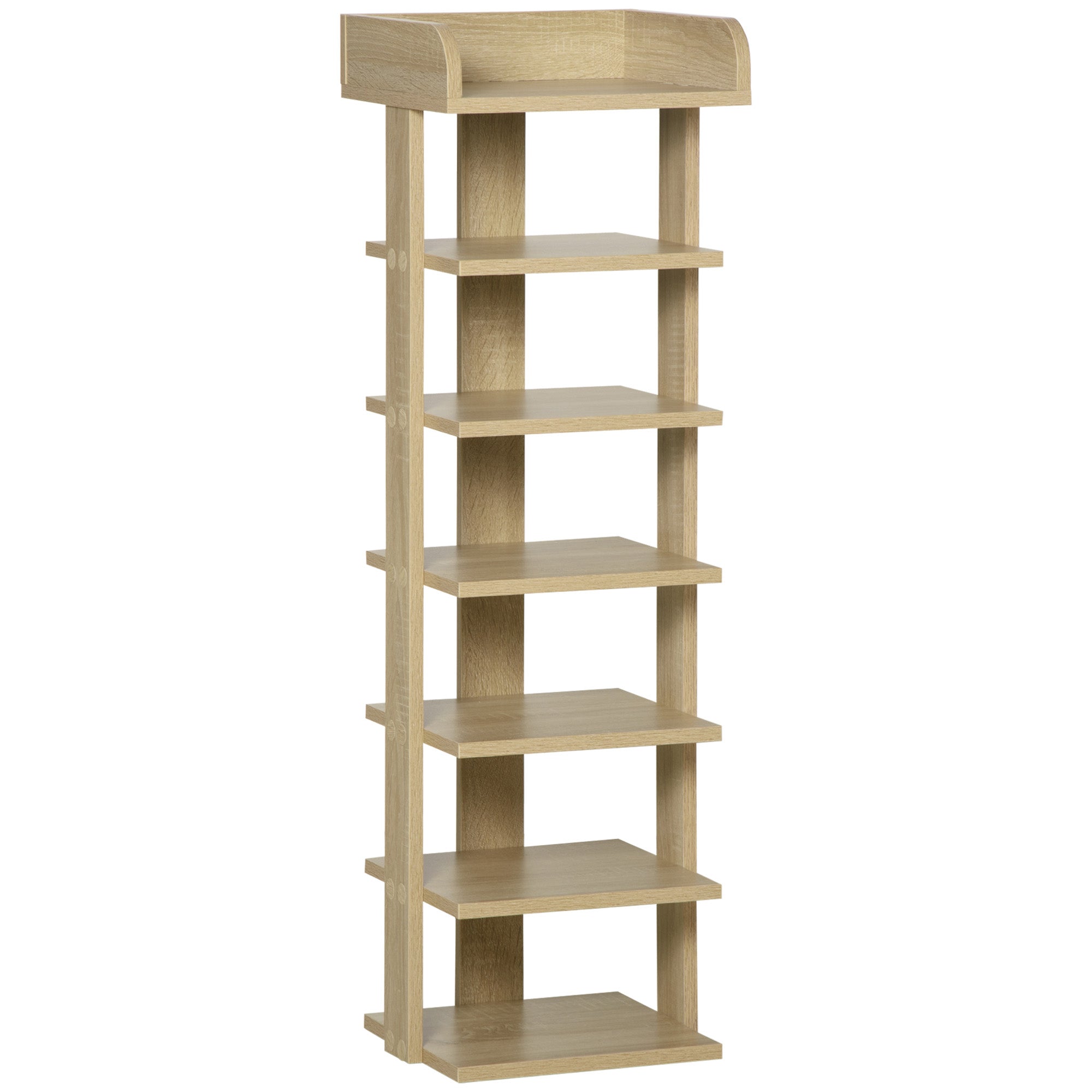 HOMCOM 7 Tier Shoe Rack Organizer Storage Shelf Wooden Display Cabinet for Entryway Living Room Bedroom Oak 