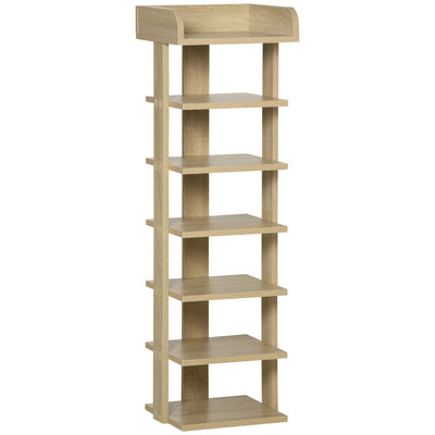 HOMCOM 7 Tier Shoe Rack Organizer Storage Shelf Wooden Display Cabinet for Entryway Living Room Bedroom Oak 