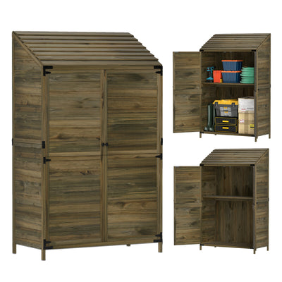 Outsunny 59 x 103.5 cm Two-Tier Wooden Garden Shed - Green 