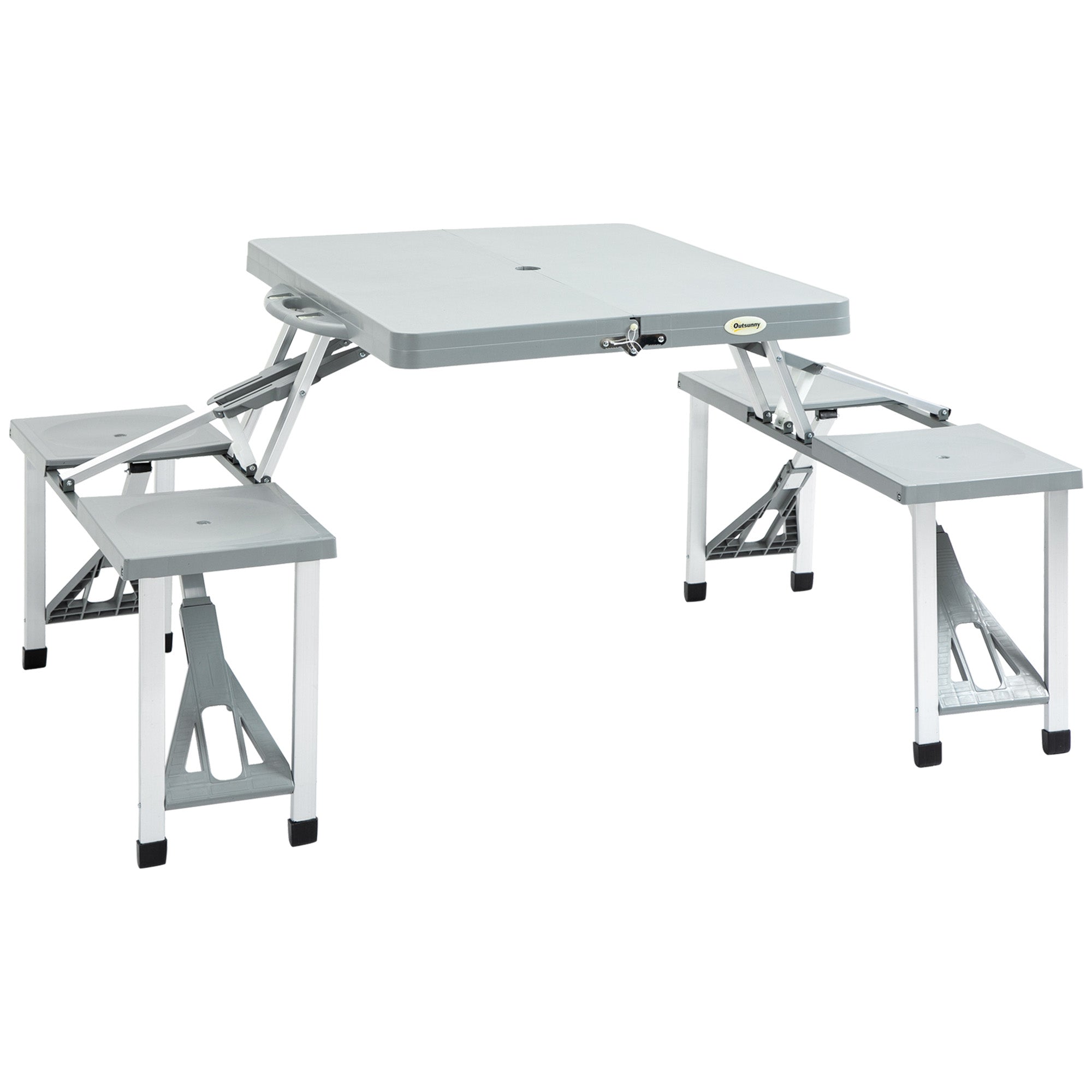 Outsunny Aluminium PP  4-Seater Portable Picnic Table and Bench Set Silver 