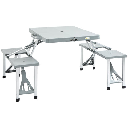Outsunny Aluminium PP  4-Seater Portable Picnic Table and Bench Set Silver 