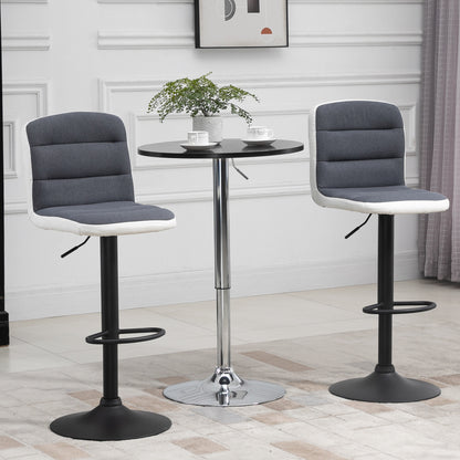 HOMCOM Bar Stools Set of 2, Height Adjustable Bar Chairs in Fabric and Faux Leather, 360° Swivel Kitchen Stool with Backrest and Footrest, Dark Grey 