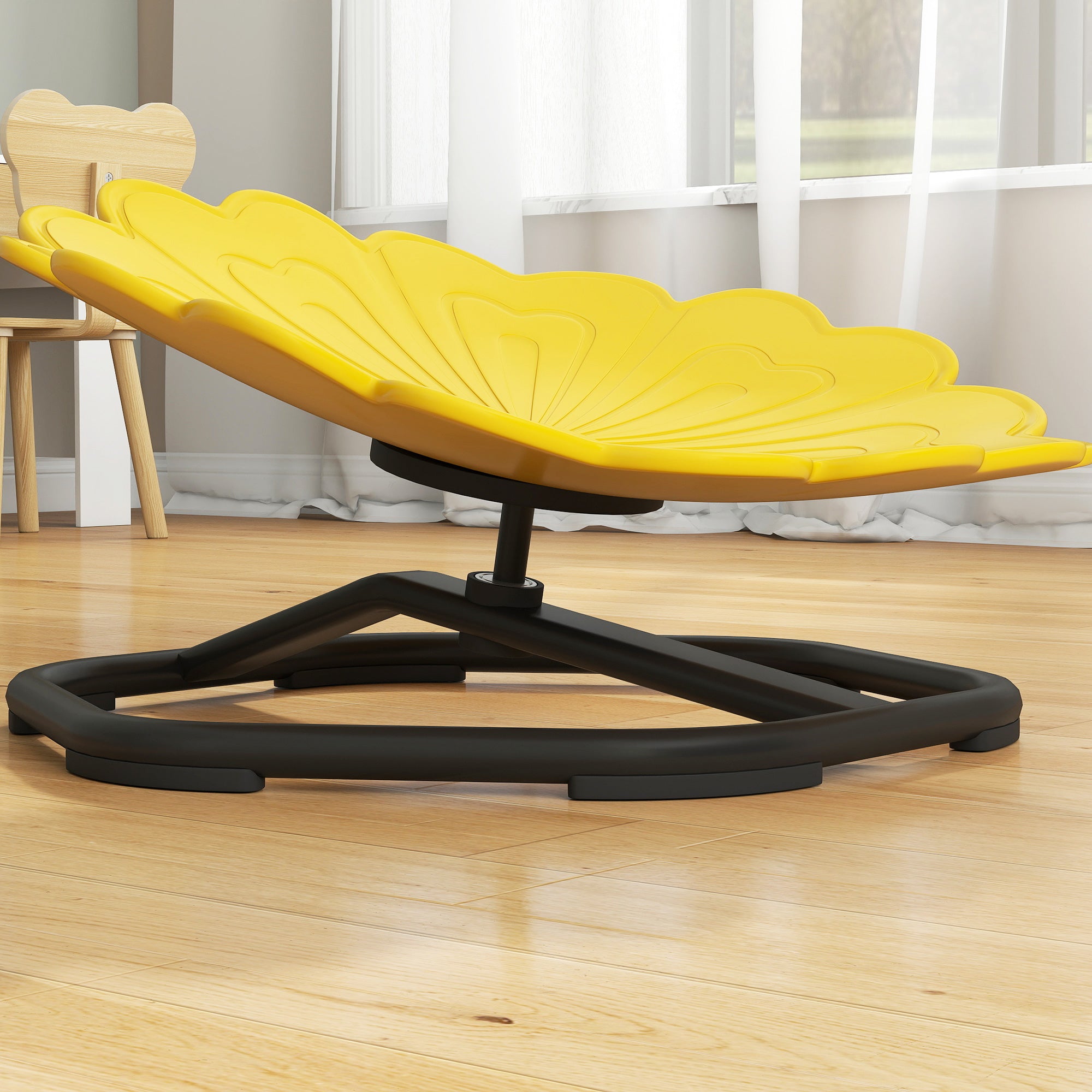 AIYAPLAY Flower-Shaped Sensory Spinning Chair with Non-Slip Base for Balance/Coordination, Yellow