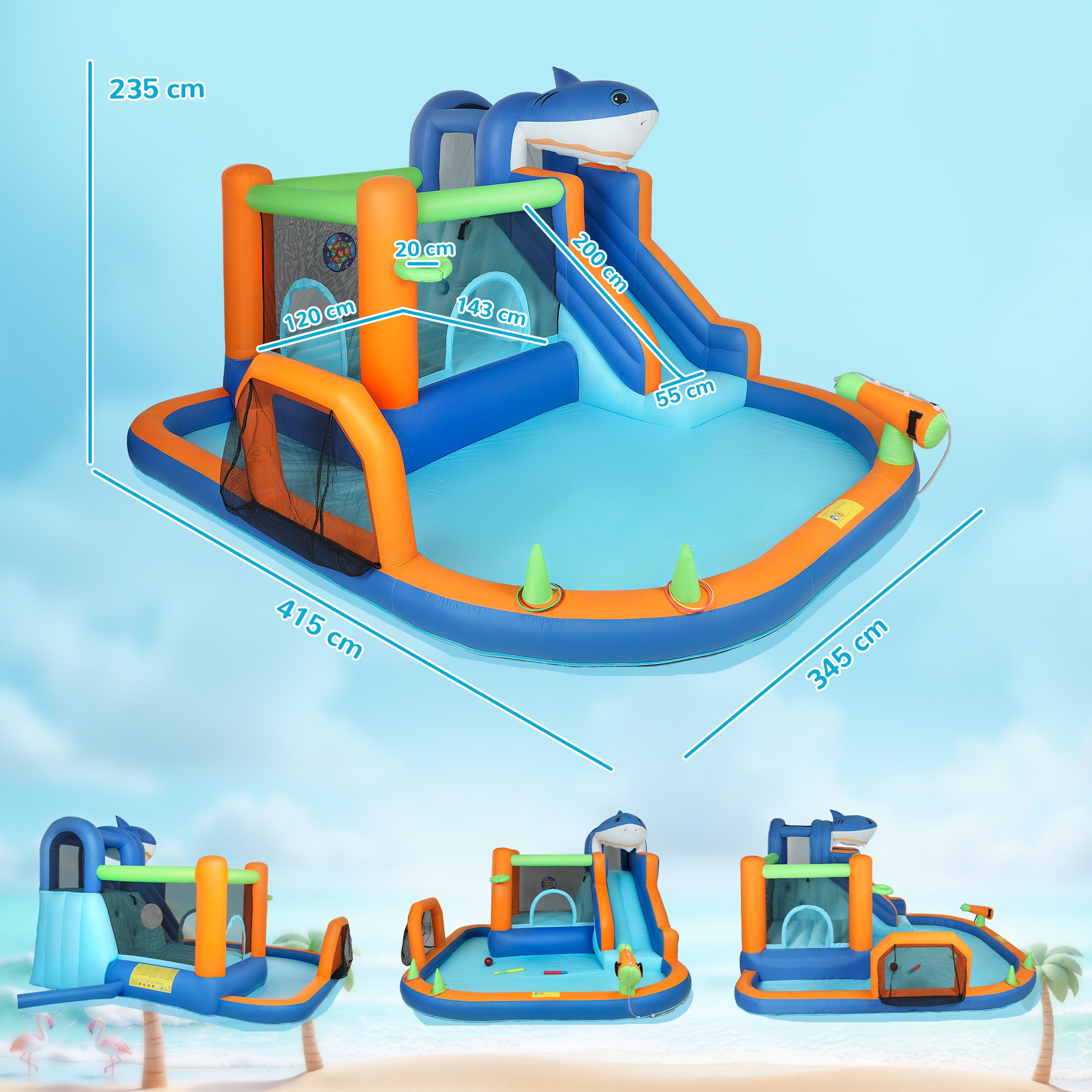 AIYAPLAY Inflatable Bouncy Castle for Kids, Sharks Theme Jumping Bounce House with Slide, Climbing Wall for Indoor Outdoor 