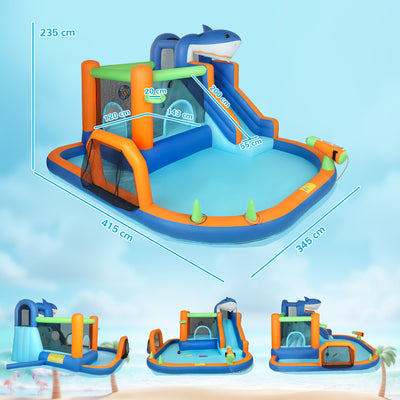 AIYAPLAY Inflatable Bouncy Castle for Kids, Sharks Theme Jumping Bounce House with Slide, Climbing Wall for Indoor Outdoor 