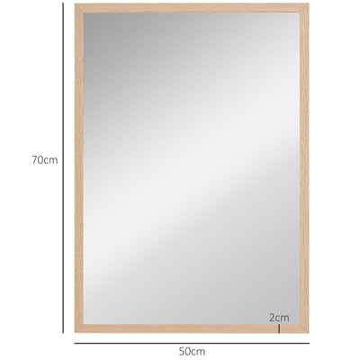 HOMCOM Wall Bathroom Mirror, 70 x 50 cm Wall-Mounted Mirror for Living Room, Bedroom, Hallway, Natural Wood 
