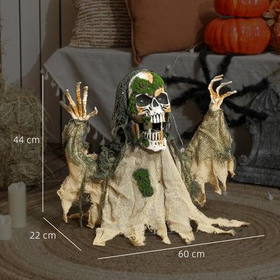 Outsunny Halloween Animated Skeleton with Glowing LED Eyes, Half-Body Scary Halloween Decorations, Battery Operated, Indoor Party Props 