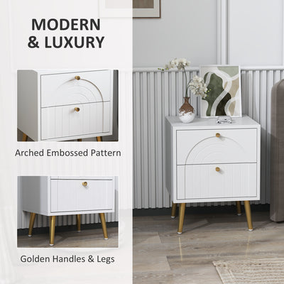 HOMCOM 2-Drawer Bedside Table Set of 2 - White 