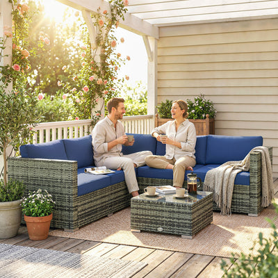 Outsunny Four-Piece Rattan Sofa Set - Blue 
