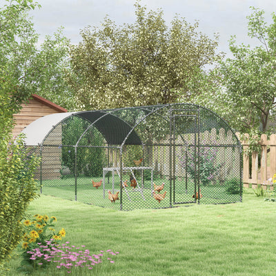 PawHut Walk In Chicken Run with Chicken Activity Shelf and Cover, 2.8 x 5.7 x 2m 