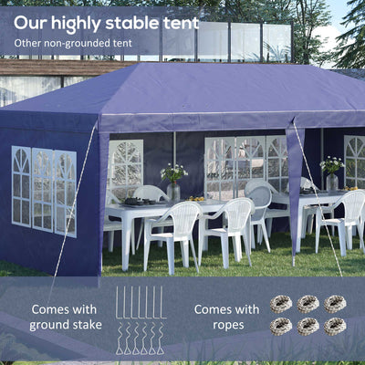 Outsunny 3 x 6m Pop Up Gazebo, Height Adjustable Marquee Party Tent with Sidewalls and Storage Bag, Blue 