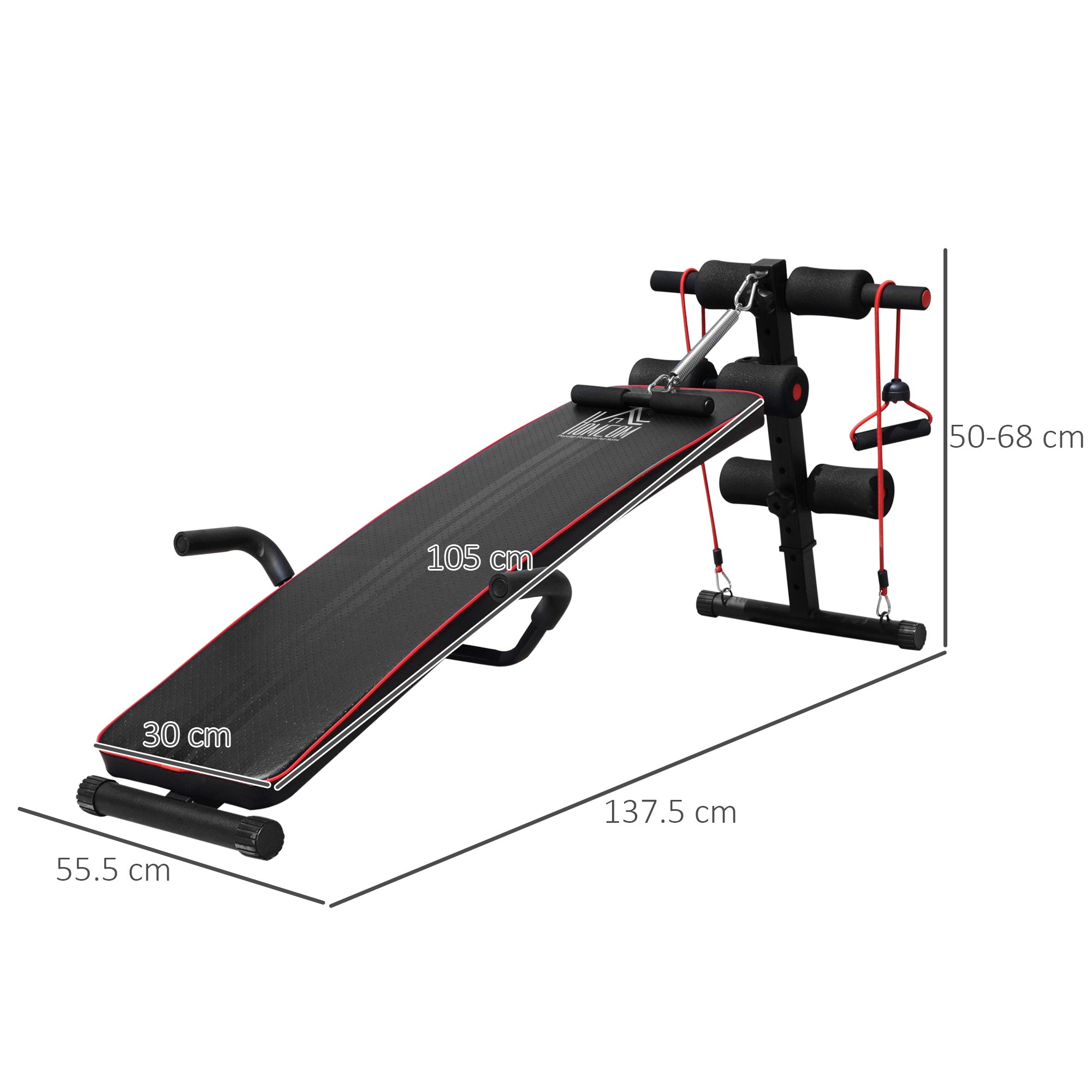 HOMCOM Sit Up Bench Core AB Workout Fitness Excercise Machine Adjustable Thigh Support Home Gym Black 