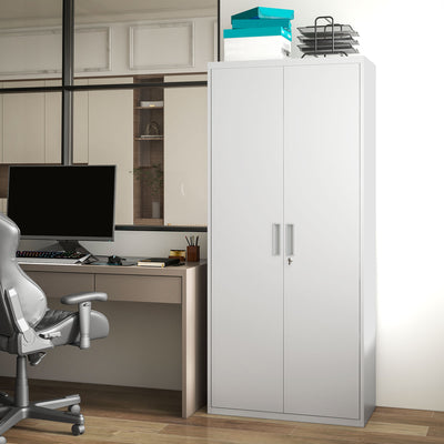 HOMCOM Five Shelf Lockable Steel Office Cabinet - White 