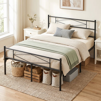 HOMCOM 4ft6 Double Bed Frame with Headboard and Footboard, Metal Platform Bed Frame with 32 cm Underbed Storage, Black