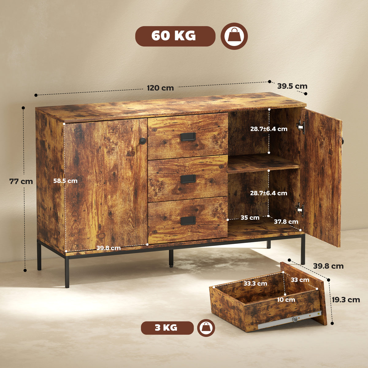 HOMCOM Modern Rustic Brown Sideboard