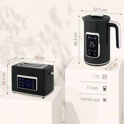 HOMCOM Touch Screen Kettle and Toaster Set - Black