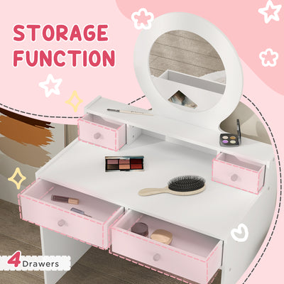 AIYAPLAY Kids Dressing Table Set Kids Make up Table with Stool and Mirror, Storage Drawers, Gift for Aged 3-8 