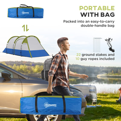 Outsunny Three Man Two-Room Tent, with Porch and Accessories - Green 
