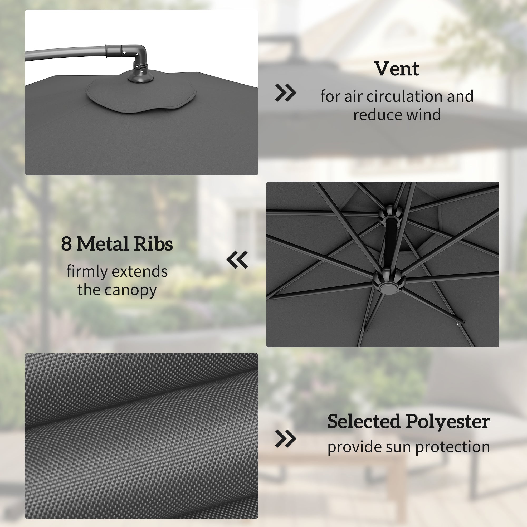 Outsunny 3m Overhanging Cantilever Parasol, with Cross Base - Grey 