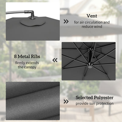 Outsunny 3m Overhanging Cantilever Parasol, with Cross Base - Grey 