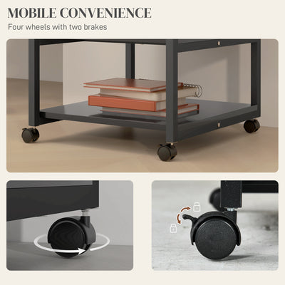 HOMCOM Three-Tier Steel Printer Stand, with Wheels - Black 