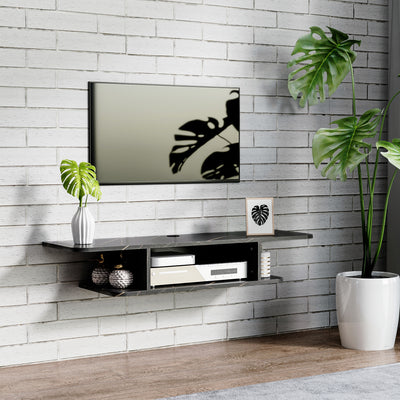 HOMCOM Floating TV Unit Stand for TVs up to 40", Wall Mounted Media Console with Storage Shelf, Entertainment Center, Black 