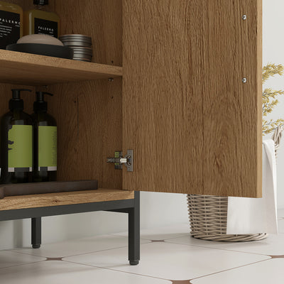 HOMCOM Bathroom Vanity Unit, Under Sink Storage Cabinet with 2 Doors, Adjustable Shelf for Basin without or with Pedestal, Oak 