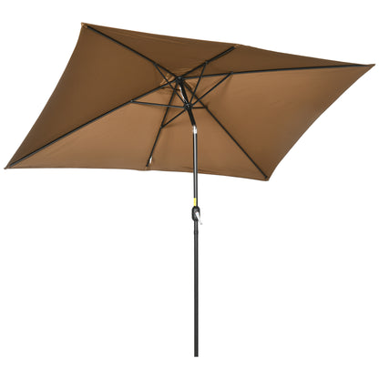 Outsunny 3x2m Garden Parasol Umbrella Outdoor Sun Shade Canopy with Tilt and Crank, Aluminium Frame Rectangular, Brown 