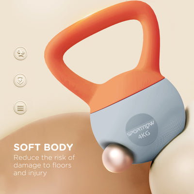 SPORTNOW Soft Kettlebell, 4kg Kettle Bell with Non-Slip Handle for Home Gym Weight Lifting and Strength Training, Orange and Grey 