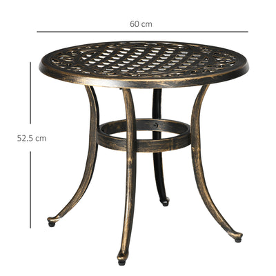 Outsunny 60cm Round Garden Table, Outdoor Hollow Top Design Side Table with Cast Aluminium Frame for Patio, Garden, Balcony, Bronze 