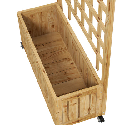 Outsunny Wooden Trellis Planter, Raised Garden Bed with Wheels and Bed Liner, to Climb and Grow Vegetables, Herbs and Flowers 