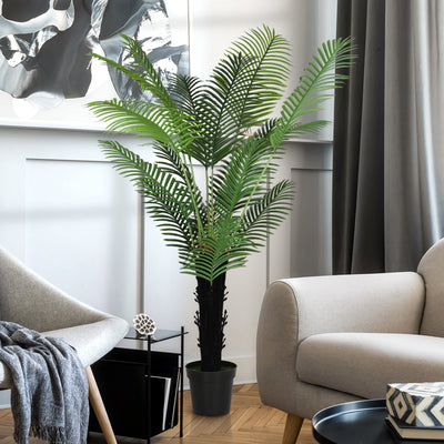 HOMCOM 175cm Artificial Areca Palm Tree with 16 PE Leaves, Decorative Artificial Plant with Plastic Pot and Flocked Soil, Fake Plant for Home Office Decor, Green 