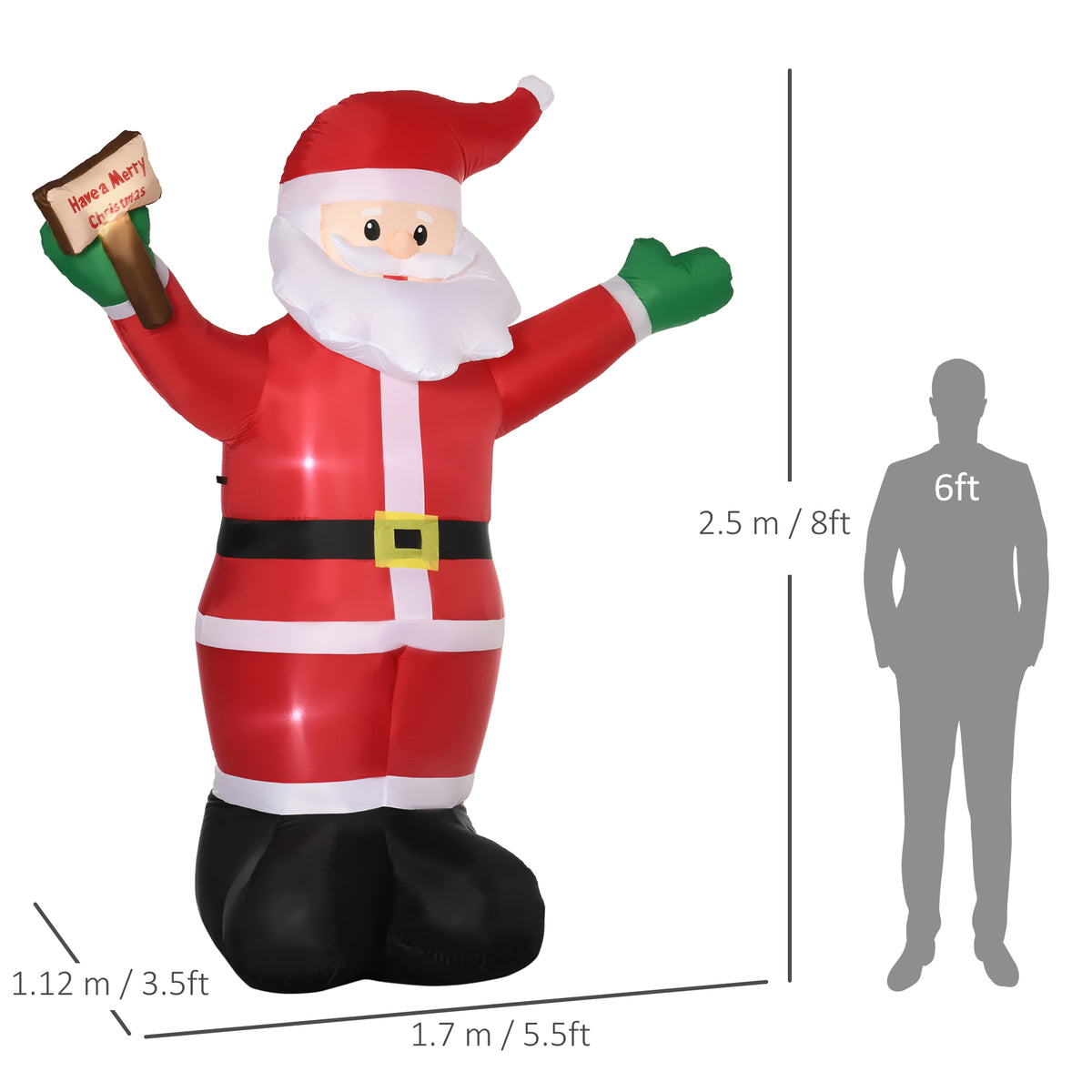 Outsunny 8ft Inflatable Christmas Santa Claus Holds Light Sign of Blessings, Blow-Up Outdoor LED Yard Display for Lawn Garden Party 