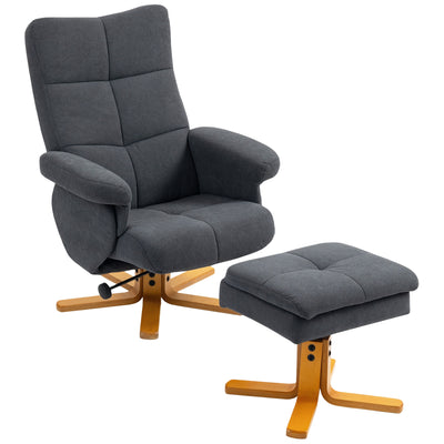 HOMCOM Linen-Look Recliner, with Storage Ottoman - Grey 