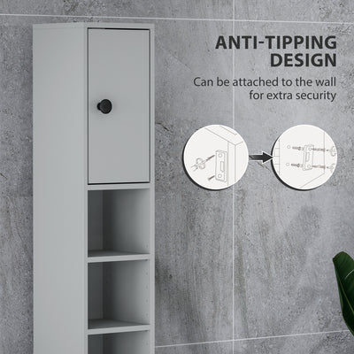 kleankin 180cm Slim Bathroom Cabinet, with Drawer, Shelves and Cupboards - Grey 