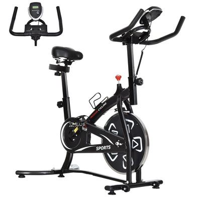 HOMCOM Indoor Stationary Exercise Bike 6kg Flywheel Fitness Cardio Workout Bke Trainer for Home Gym w/ Adjustable Resistance LCD Monitor Pad and Bottle Holder Black 