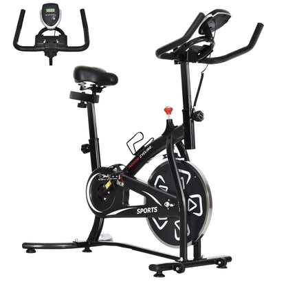 HOMCOM Indoor Stationary Exercise Bike 6kg Flywheel Fitness Cardio Workout Bke Trainer for Home Gym w/ Adjustable Resistance LCD Monitor Pad and Bottle Holder Black 