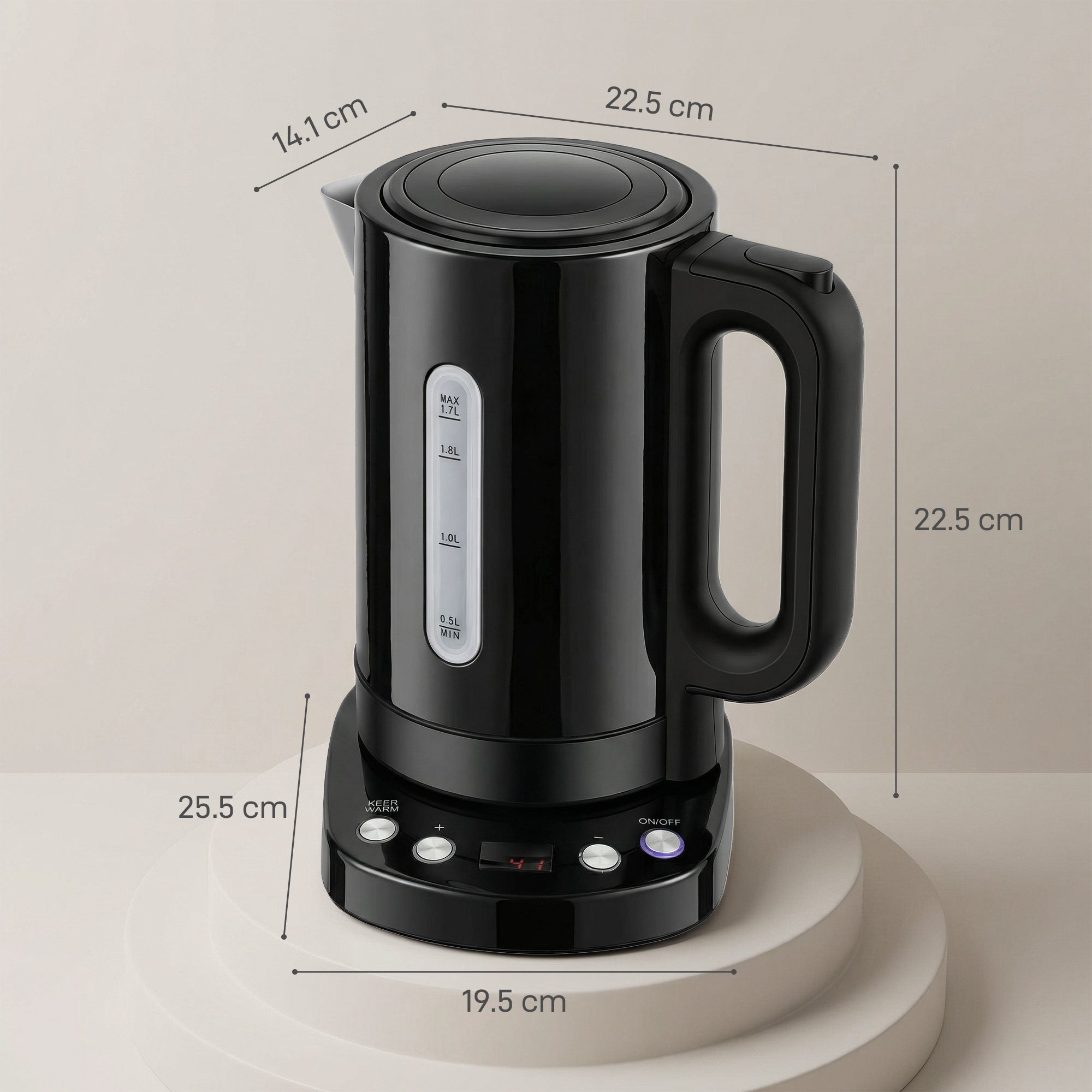 HOMCOM Electric Kettle, 1.7L, Fast Boil, 3kW Water Kettle with UK Strix Thermostat, Keep Warm Function, LCD Base, Black 