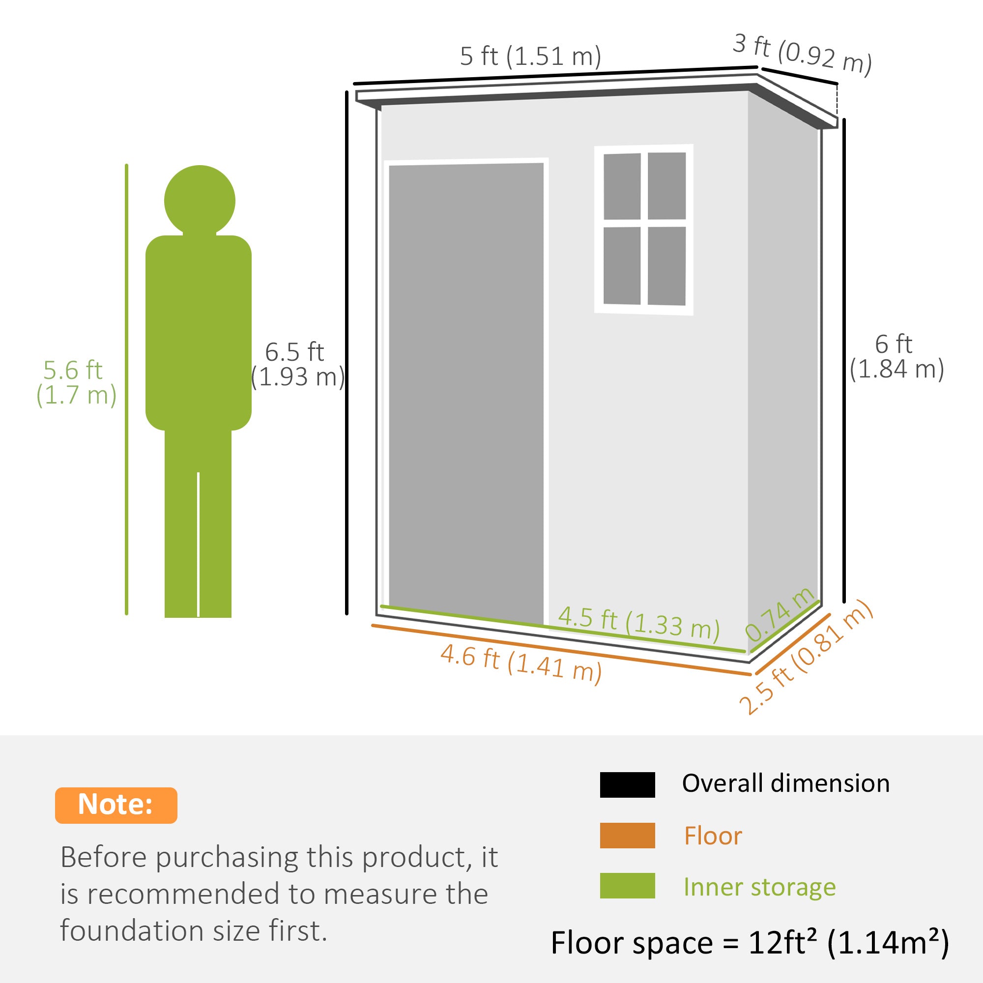 Outsunny 5' x 3' Garden Shed with Floor, Outdoor Storage Shed with Lockable Door, Window and Vent, Dark Grey 
