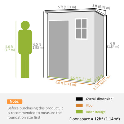 Outsunny 5' x 3' Garden Shed with Floor, Outdoor Storage Shed with Lockable Door, Window and Vent, Dark Grey 