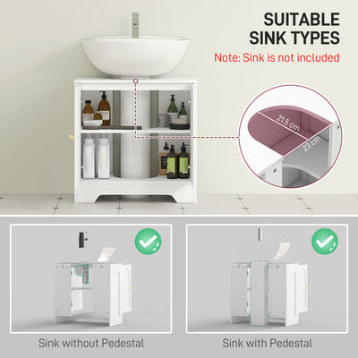 HOMCOM Under Sink Bathroom Cabinet with 2 Arch Doors - White 